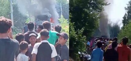 बसको ठक्करबाट बालिकाको मृत्यु, स्थानीयले जलाए बस