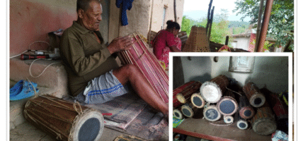 तिहारका लागि मादल बनाउन व्यस्त चित्रे बादी