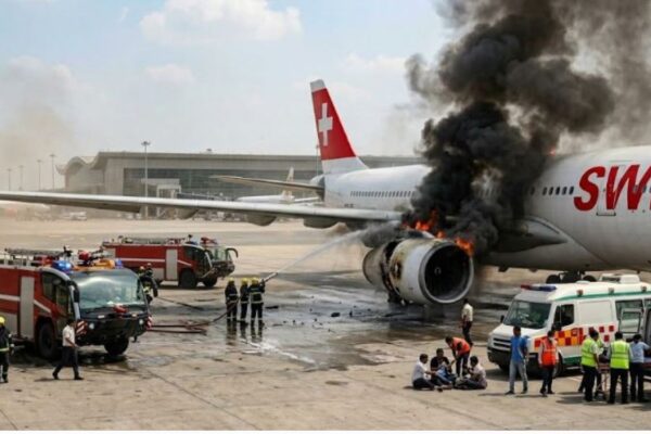 दिल्ली विमानस्थलमा स्विस विमानको इन्जिनमा आगलागी, ६ जना घाइते