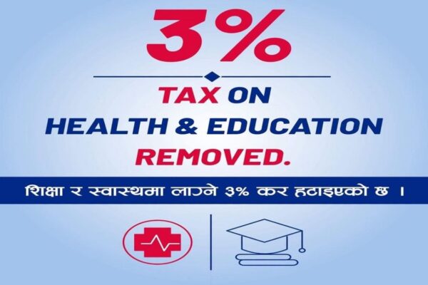 शिक्षा र स्वास्थ्यमा ३ प्रतिशत कर फिर्ताको घोषणा स्वागतयोग्य रहेको प्रतिक्रिया शिक्षा र स्वास्थ्यमा ३ प्रतिशत कर फिर्ताको घोषणा स्वागतयोग्य रहेको प्रतिक्रिया